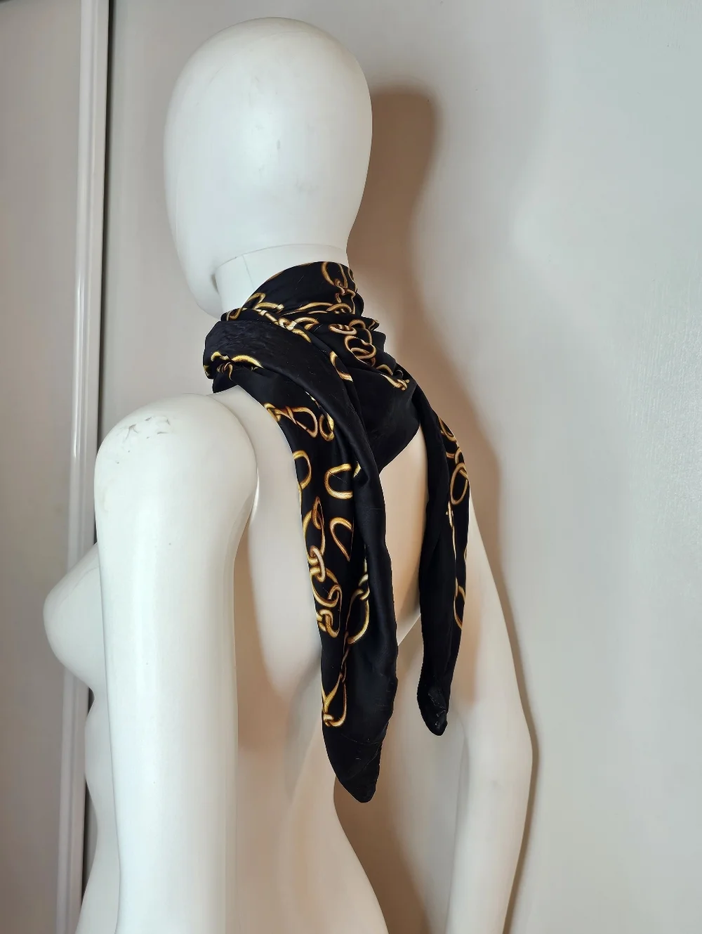 Black & Gold Chain Print Head Scarf - Women Accessories